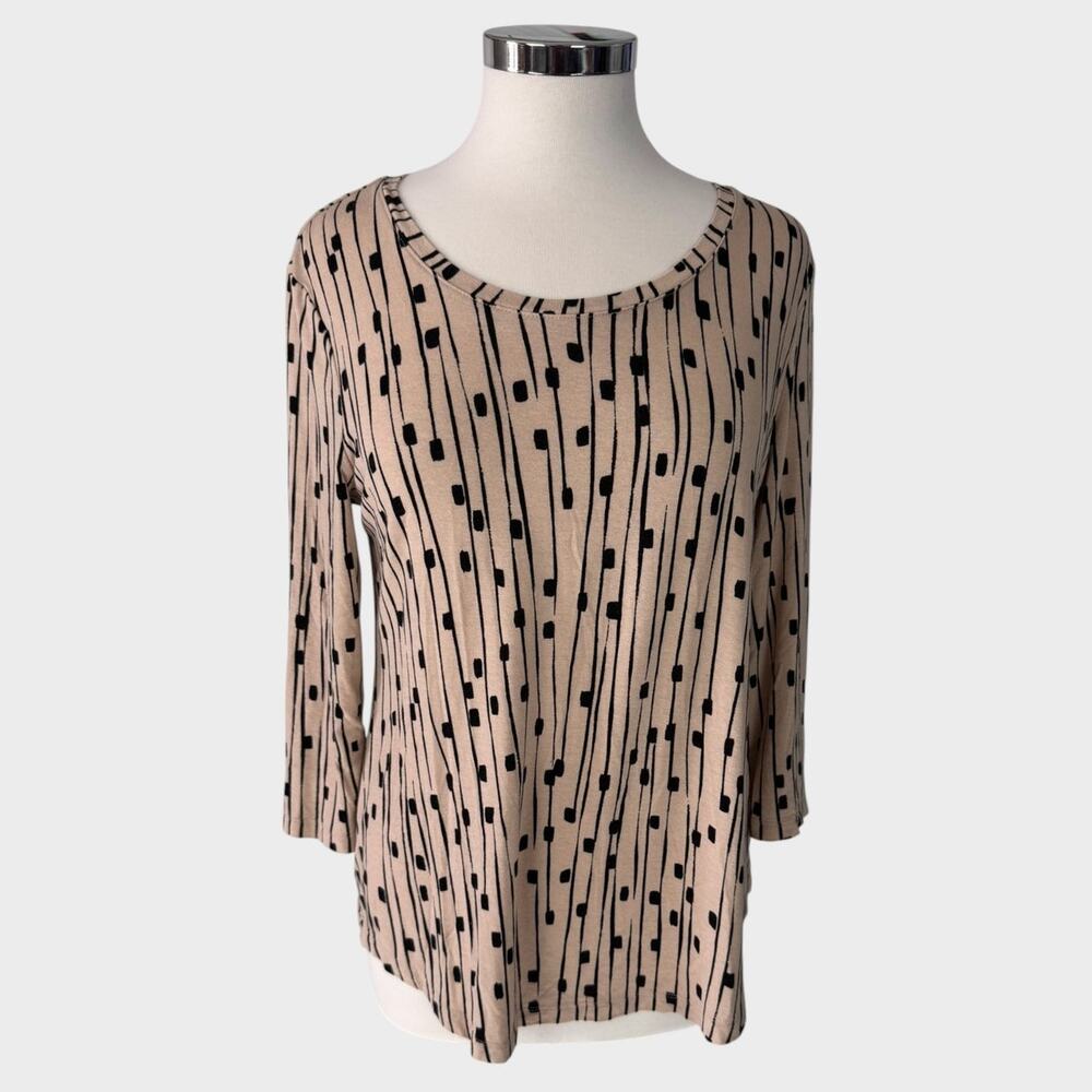 JM Collection Brown Print 3/4 SLeeve Top Rayon Spandex Medium MP Petite